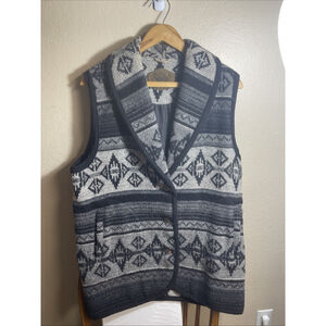 Vintage 70's Woolrich Southwest Western Woven Wool Vest Size L Gray Black